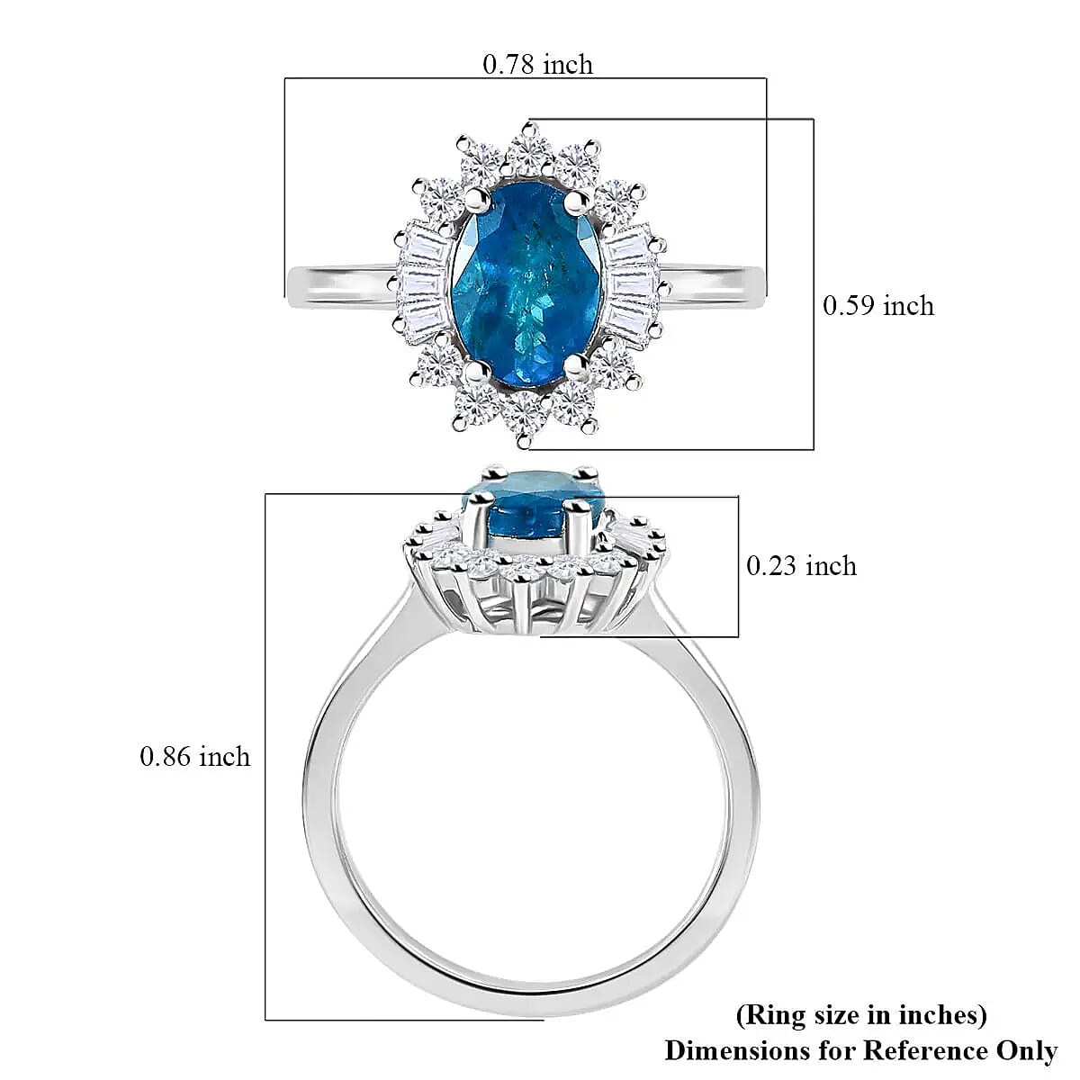Malgache Neon Apatite Ring , Neon Apatite Halo Ring , White Zircon Accent Ring ,Platinum Over Sterling Silver Ring 1.75 ctw