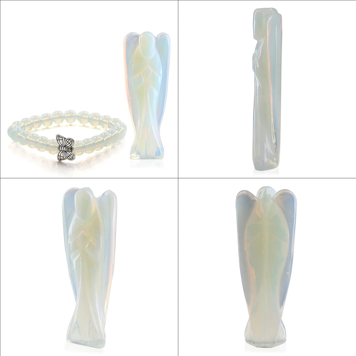 Hand Carved Opalite Guardian Angel with Matching Beaded Stretch Bracelet image number 2