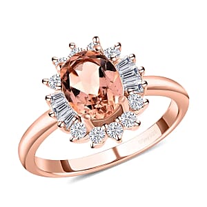 Premium Marropino Morganite Ring , Morganite Halo Ring ,White Zircon Accent Ring , Vermeil Rose Gold Over Sterling Silver Ring 1.50 ctw (Size 8.00)