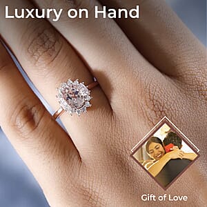 Premium Marropino Morganite Ring , Morganite Halo Ring ,White Zircon Accent Ring , Vermeil Rose Gold Over Sterling Silver Ring 1.50 ctw (Size 8.00)