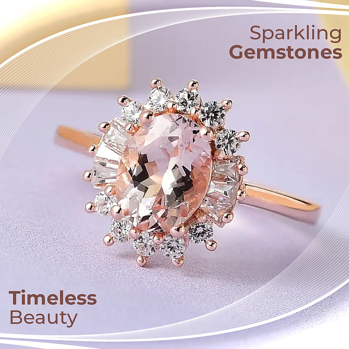 Premium Marropino Morganite Ring, Morganite Halo Ring, White Zircon Accent Ring, Vermeil Rose Gold Over Sterling Silver Ring 1.50 ctw image number 1