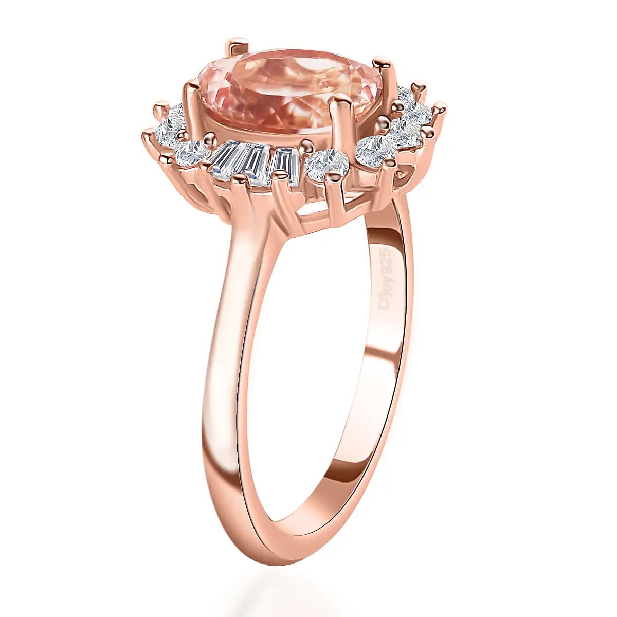 Premium Marropino Morganite Ring, Morganite Halo Ring, White Zircon Accent Ring, Vermeil Rose Gold Over Sterling Silver Ring 1.50 ctw image number 3