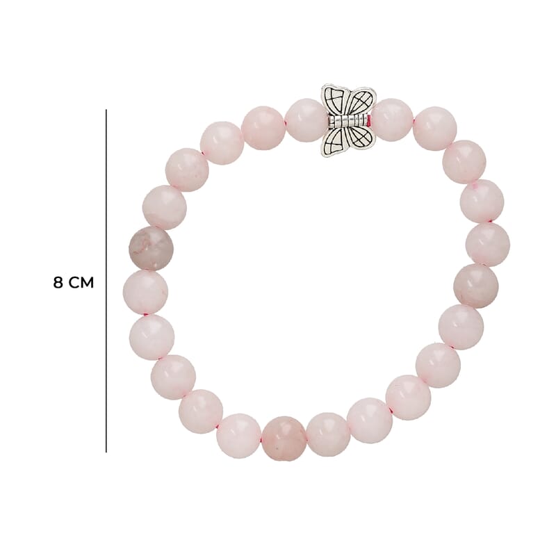 Hand Carved Rose Quartz Guardian Angel with Matching Beaded Stretch Bracelet