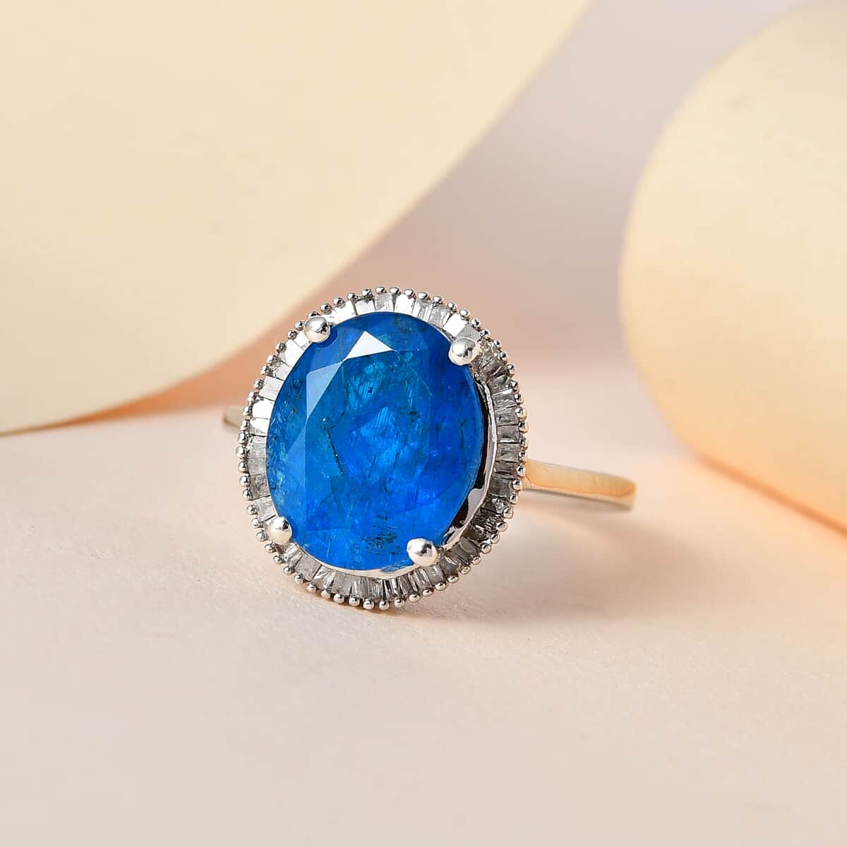 Malgache Neon Apatite and Diamond Ring in Platinum Over Sterling Silver 5.40 ctw image number 1