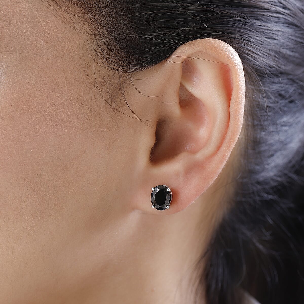 Elite Shungite Solitaire Stud Earrings in Platinum Over Sterling Silver 1.90 ctw image number 2