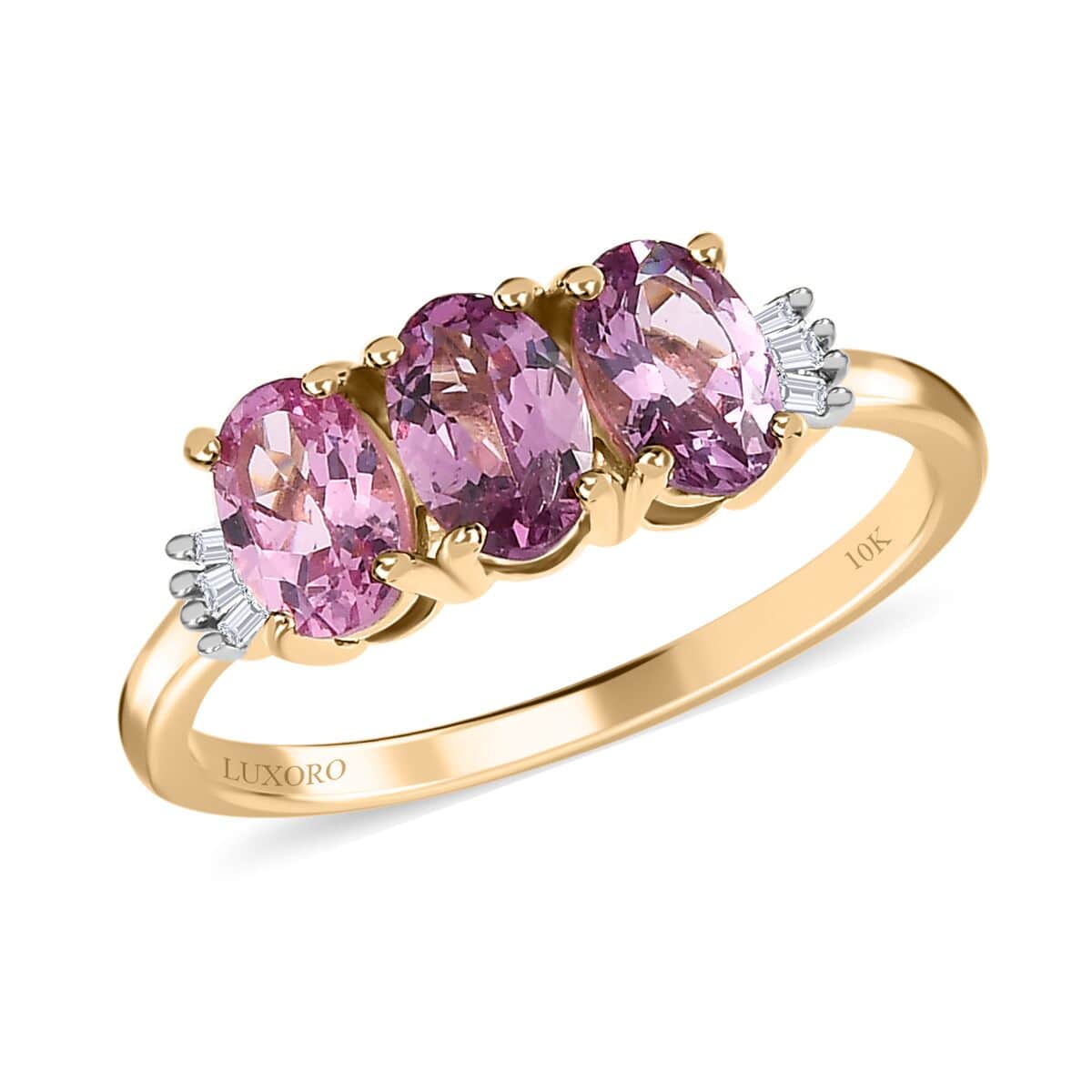 Luxoro 10K Yellow Gold Premium Narsipatnam Purple Spinel, Diamond (G-H, I2) 3 Stone Ring (Size 10.0) 1.50 ctw image number 0