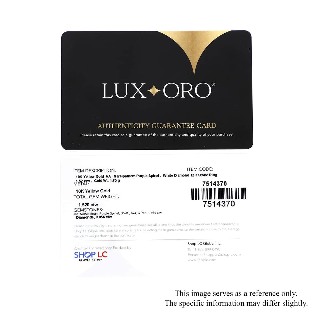 Luxoro 10K Yellow Gold Premium Narsipatnam Purple Spinel, Diamond (G-H, I2) 3 Stone Ring (Size 10.0) 1.50 ctw image number 6