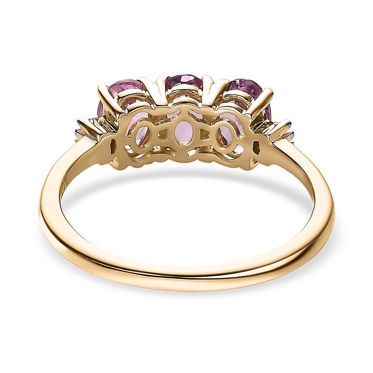 Luxoro 10K Yellow Gold Premium Narsipatnam Purple Spinel, Diamond (G-H, I2) 3 Stone Ring (Size 5.0) 1.50 ctw image number 4