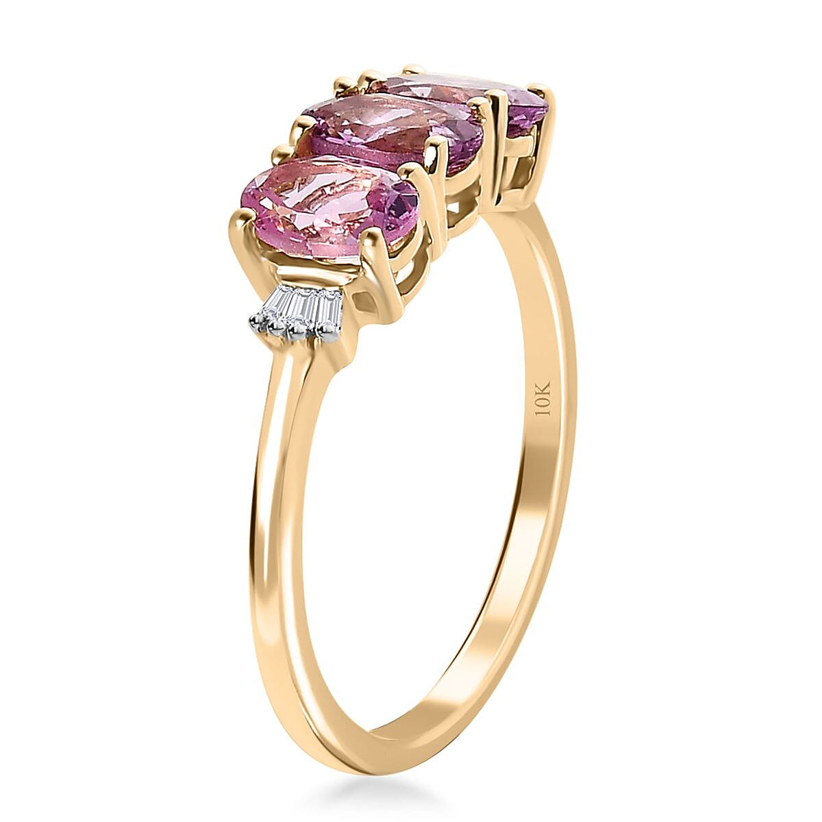 Luxoro 10K Yellow Gold Premium Narsipatnam Purple Spinel and G-H I2 Diamond 3 Stone Ring (Size 6.0) 1.50 ctw image number 3