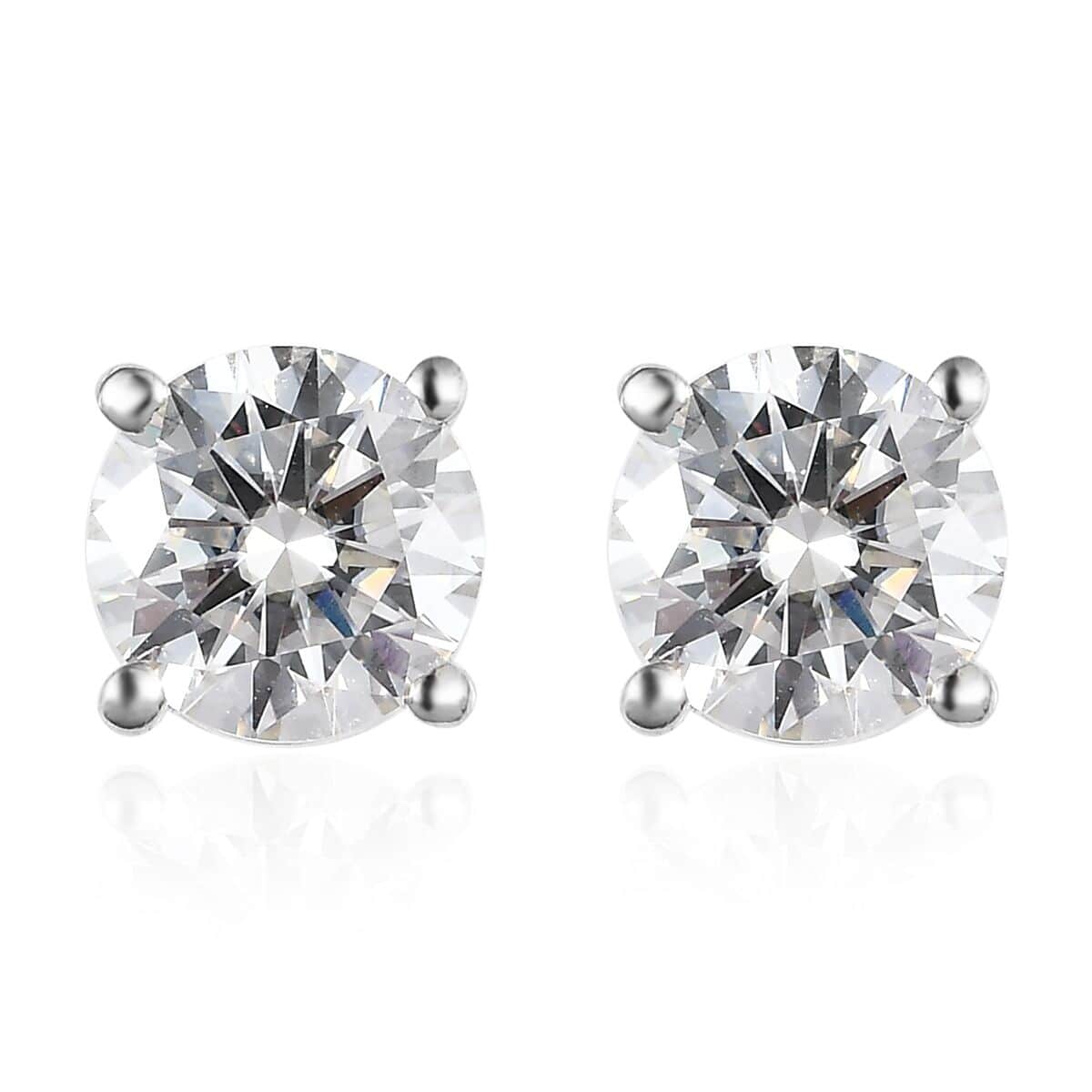 Moissanite Solitaire Stud Earrings in Platinum Over Sterling Silver 1.90 ctw image number 0