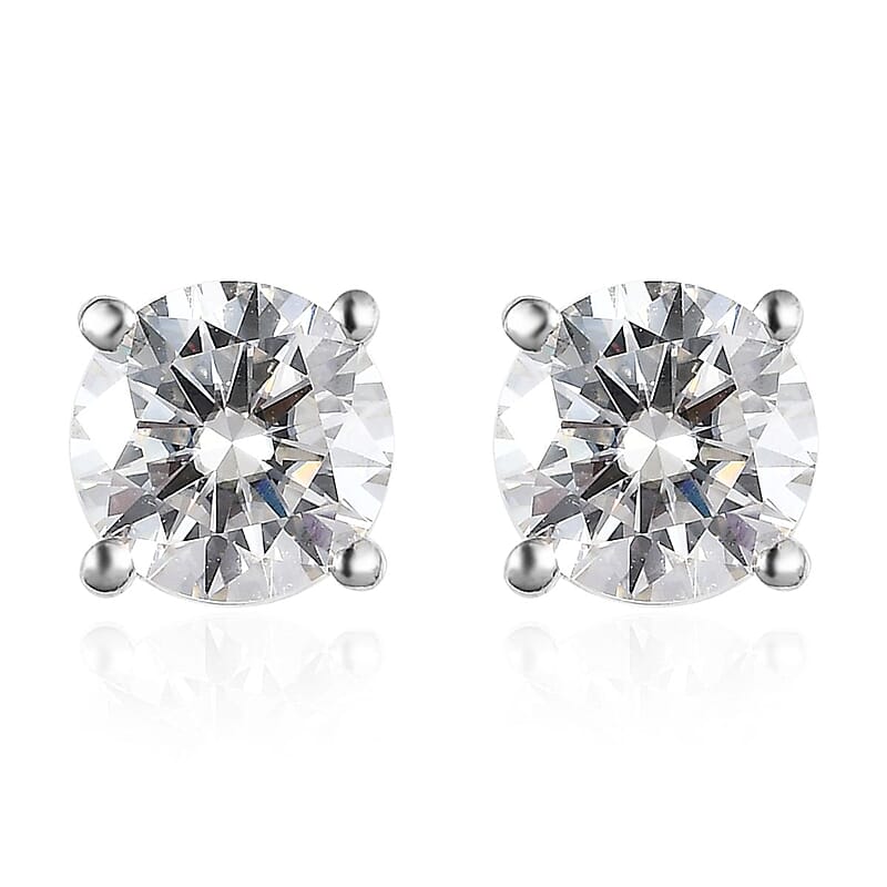 Moissanite 1.90 ctw Solitaire Stud Earrings, Moissanite Earrings, Moissanite Studs, Platinum Over Sterling Silver Earrings