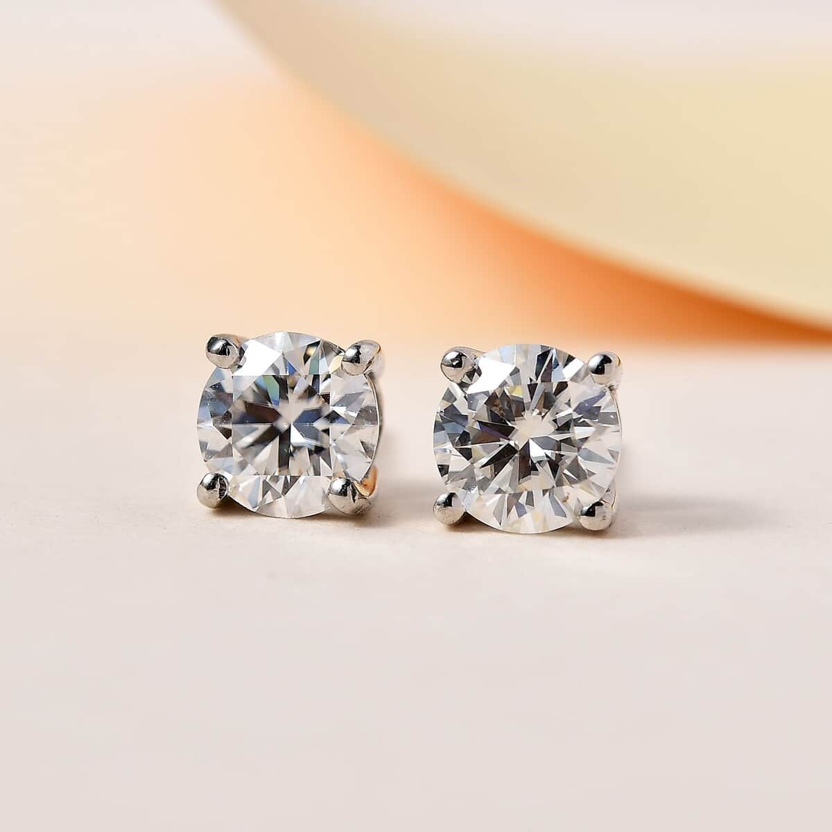 Moissanite Solitaire Stud Earrings in Platinum Over Sterling Silver 1.90 ctw image number 1