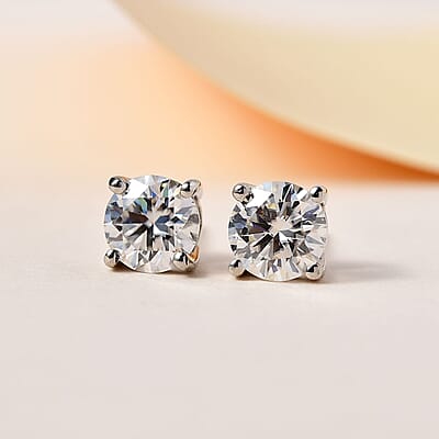 Moissanite 1.90 ctw Solitaire Stud Earrings, Moissanite Earrings, Moissanite Studs, Platinum Over Sterling Silver Earrings