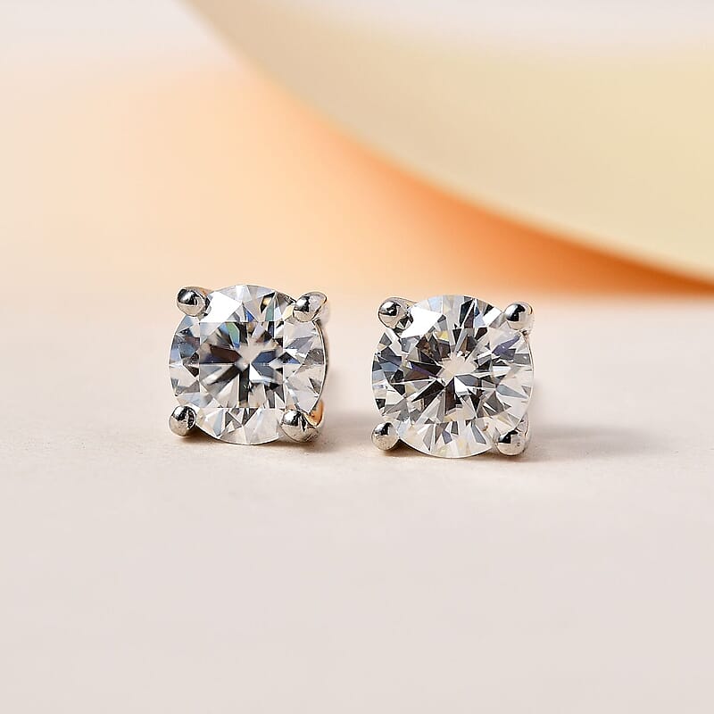 Moissanite 1.90 ctw Solitaire Stud Earrings, Moissanite Earrings, Moissanite Studs, Platinum Over Sterling Silver Earrings