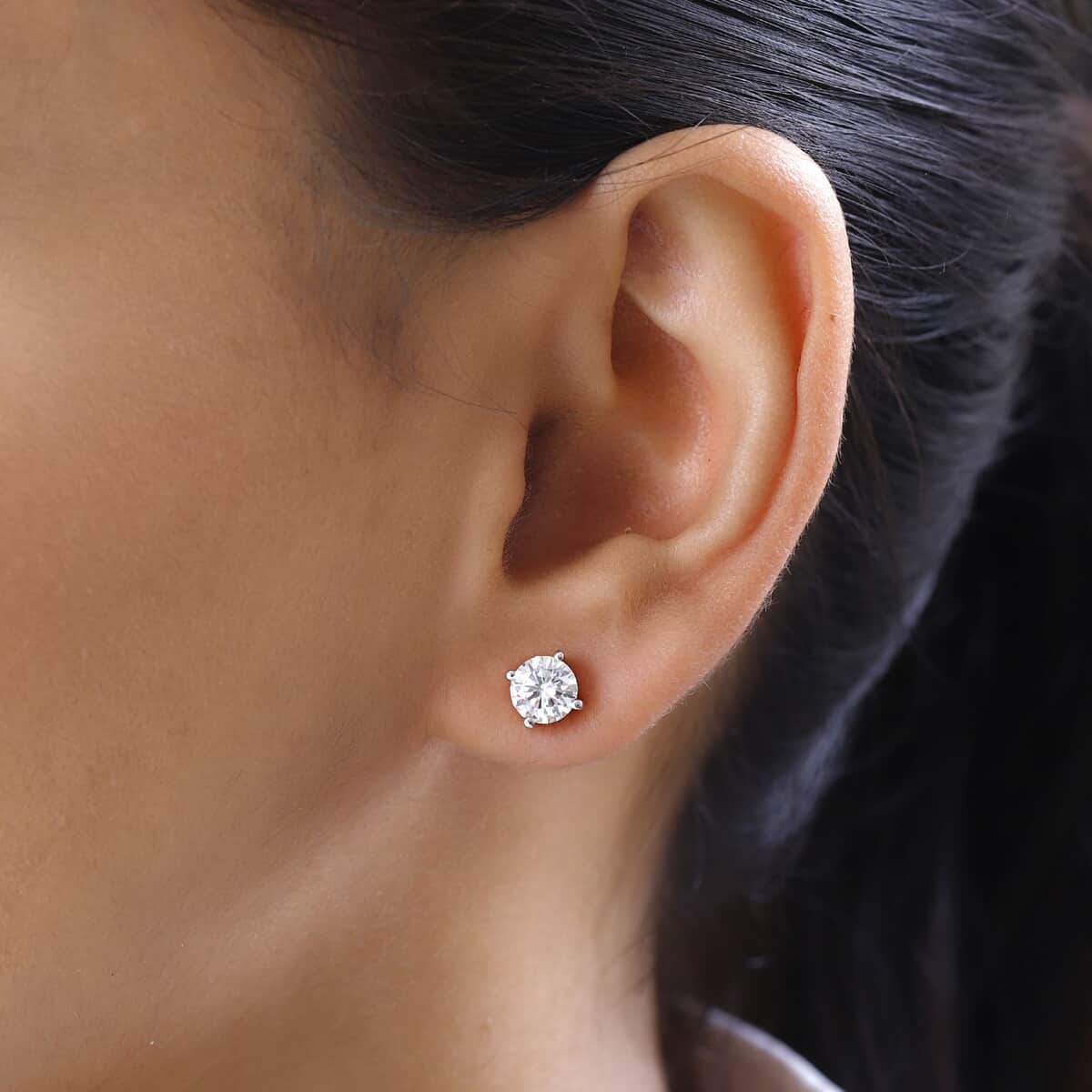 Moissanite Solitaire Stud Earrings in Platinum Over Sterling Silver 1.90 ctw image number 2