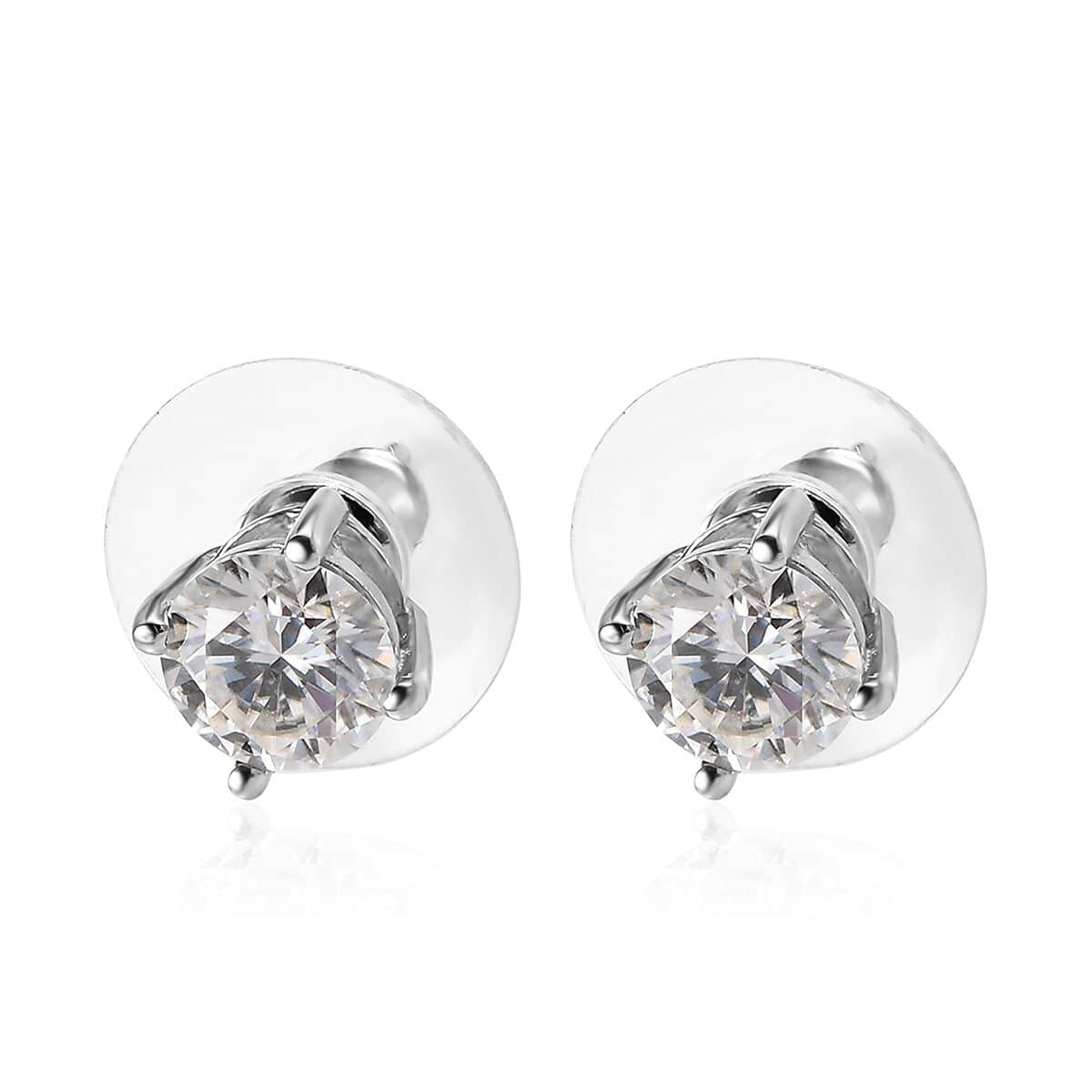 Moissanite Solitaire Stud Earrings in Platinum Over Sterling Silver 1.90 ctw image number 3