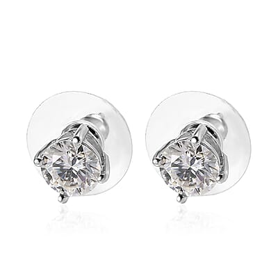 Moissanite 1.90 ctw Solitaire Stud Earrings, Moissanite Earrings, Moissanite Studs, Platinum Over Sterling Silver Earrings