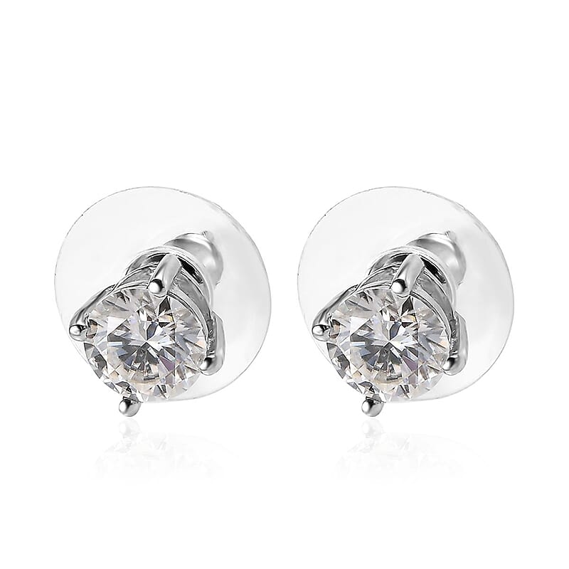 Moissanite 1.90 ctw Solitaire Stud Earrings, Moissanite Earrings, Moissanite Studs, Platinum Over Sterling Silver Earrings