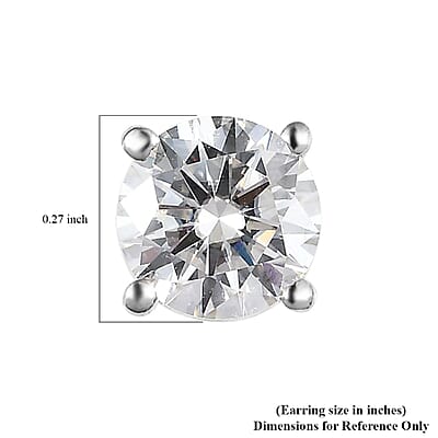 Moissanite 1.90 ctw Solitaire Stud Earrings, Moissanite Earrings, Moissanite Studs, Platinum Over Sterling Silver Earrings