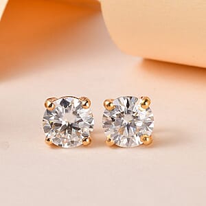D'Joy Moissanite 1.90 ctw Solitaire Stud Earrings , Moissanite Earrings , Moissanite Studs, Vermeil Yellow Gold Over Sterling Silver Earrings