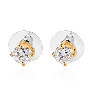 D'Joy Moissanite 1.90 ctw Solitaire Stud Earrings , Moissanite Earrings , Moissanite Studs, Vermeil Yellow Gold Over Sterling Silver Earrings