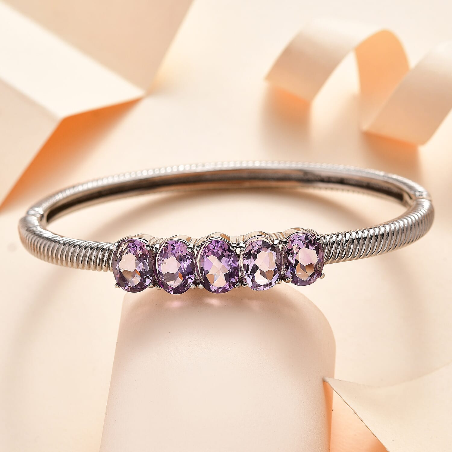 Rose De France Amethyst Bangle Bracelet in Stainless Steel (6.50 In) 9.00 ctw
