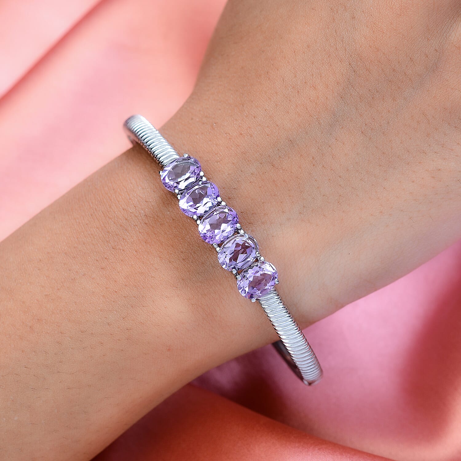Rose De France Amethyst Bangle Bracelet in Stainless Steel (6.50 In) 9.00 ctw