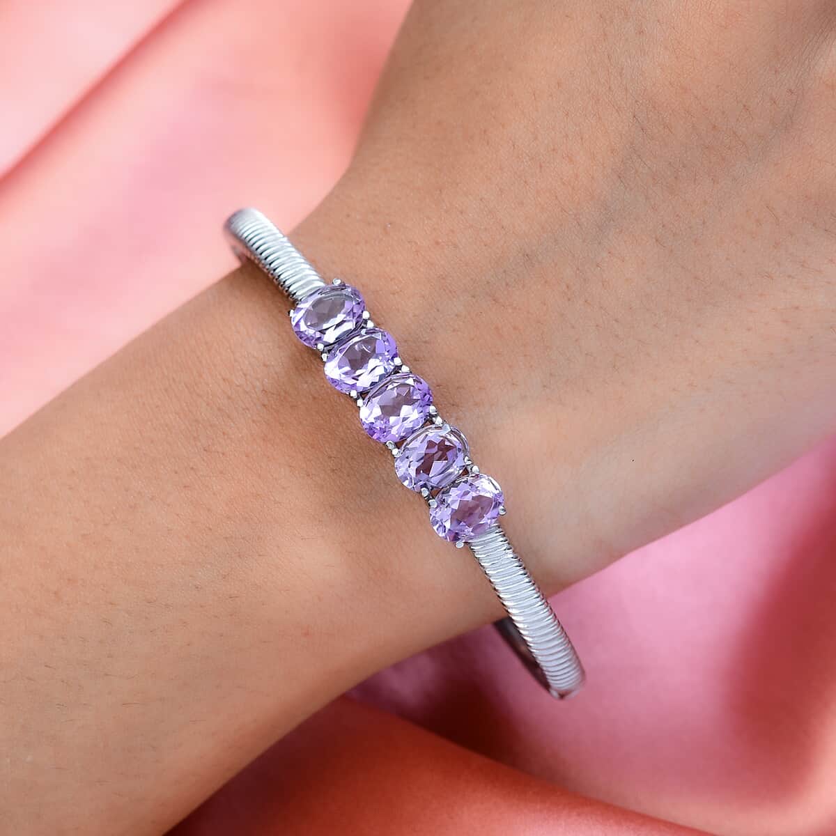 Rose De France Amethyst Bangle Bracelet in Stainless Steel (6.50 In) 9.00 ctw image number 2