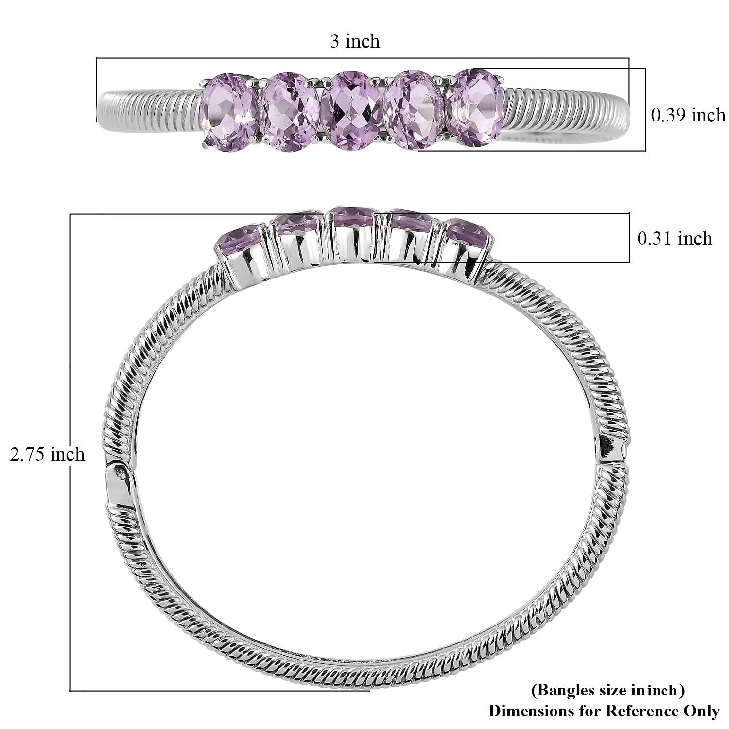 Rose De France Amethyst Bangle Bracelet in Stainless Steel (6.50 In) 9.00 ctw