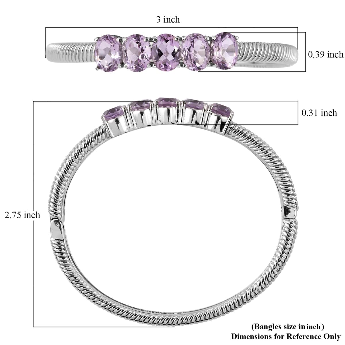 Rose De France Amethyst Bangle Bracelet in Stainless Steel (6.50 In) 9.00 ctw image number 5