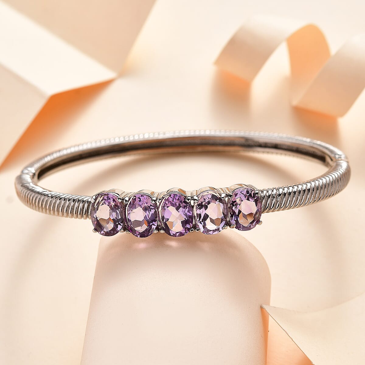 Rose De France Amethyst Bangle Bracelet in Stainless Steel (7.25 In) 9.00 ctw image number 1