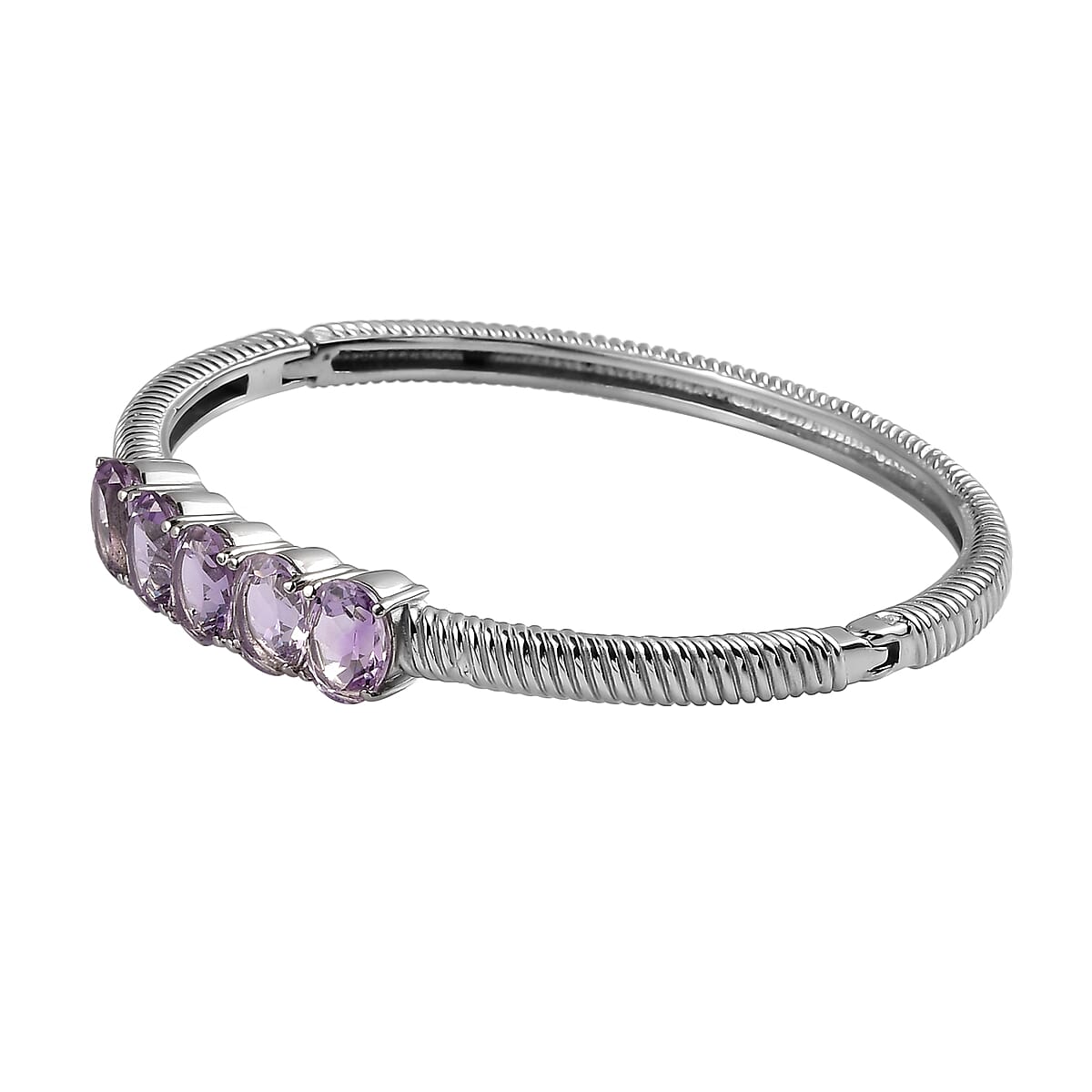 Rose De France Amethyst Bangle Bracelet in Stainless Steel (7.25 In) 9.00 ctw image number 3
