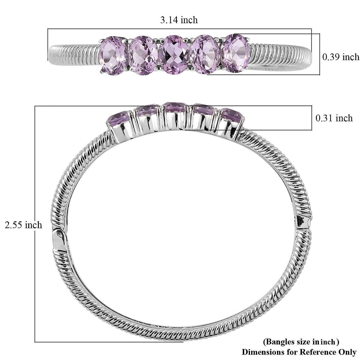 Rose De France Amethyst Bangle Bracelet in Stainless Steel (7.25 In) 9.00 ctw image number 5