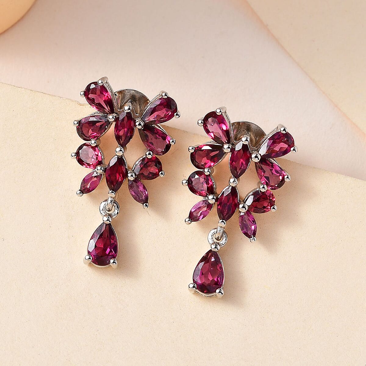 GP Italian Garden Collection Orissa Rhodolite Garnet Butterfly Earrings in Platinum Over Sterling Silver 4.65 ctw image number 1