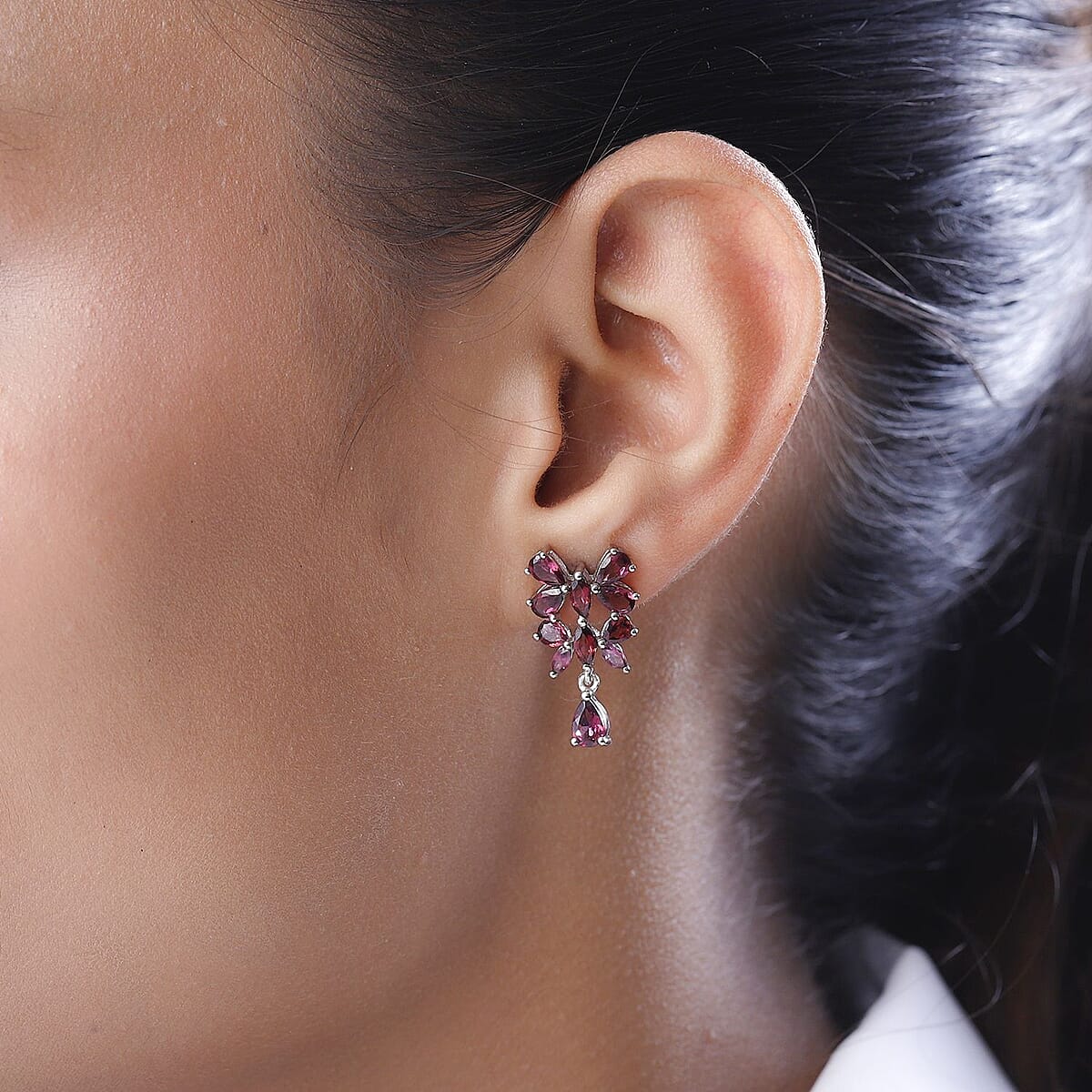 GP Italian Garden Collection Orissa Rhodolite Garnet Butterfly Earrings in Platinum Over Sterling Silver 4.65 ctw image number 2