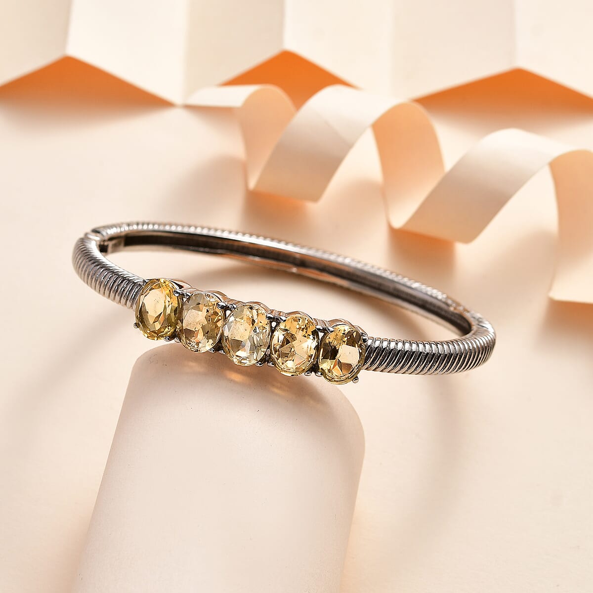 Brazilian Citrine Bangle Bracelet in Stainless Steel (8.00 In) 8.75 ctw image number 1