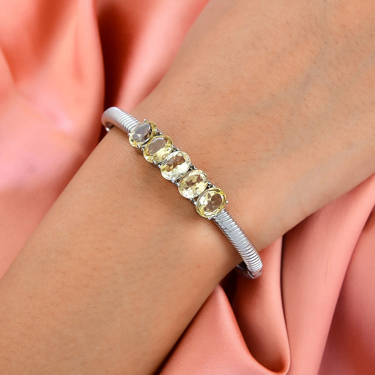 Brazilian Citrine Bangle Bracelet in Stainless Steel (8.00 In) 8.75 ctw image number 2