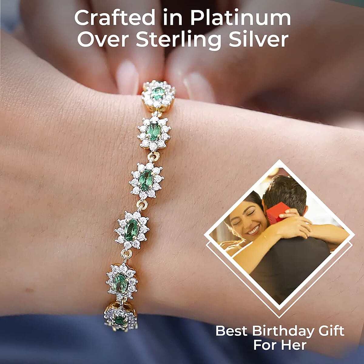 Tsavorite Garnet Sunburst and Moissanite 6.20 ctw Accent Bracelet, Garnet Bracelet, Vermeil Yellow Gold Over Sterling Silver Bracelet (6.50 In) image number 2