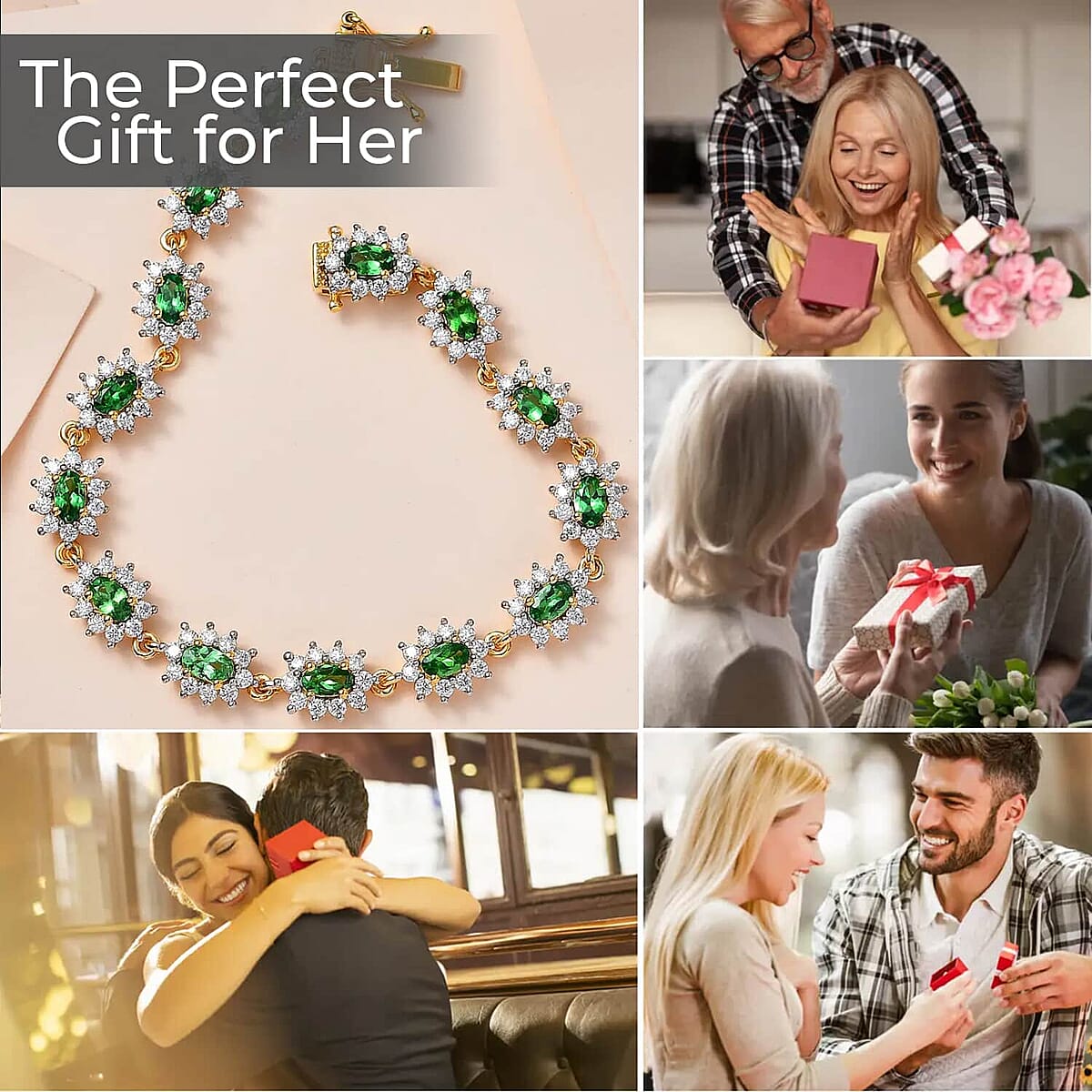 Tsavorite Garnet Sunburst and Moissanite 6.20 ctw Accent Bracelet, Garnet Bracelet, Vermeil Yellow Gold Over Sterling Silver Bracelet (6.50 In) image number 3