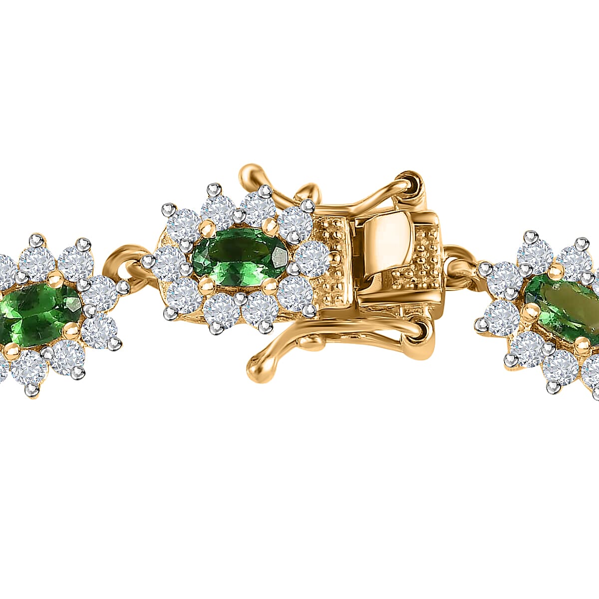 Tsavorite Garnet Sunburst and Moissanite 6.20 ctw Accent Bracelet, Garnet Bracelet, Vermeil Yellow Gold Over Sterling Silver Bracelet (6.50 In) image number 4