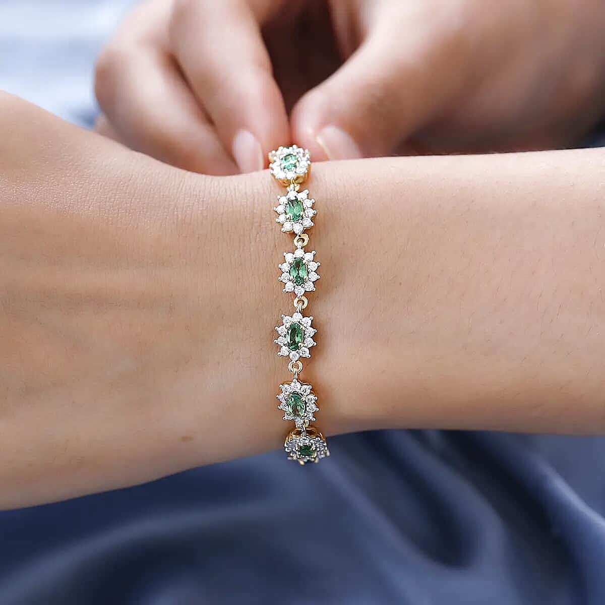 Tsavorite Garnet Sunburst and Moissanite 6.20 ctw Accent Bracelet, Garnet Bracelet, Vermeil Yellow Gold Over Sterling Silver Bracelet (6.50 In) image number 5