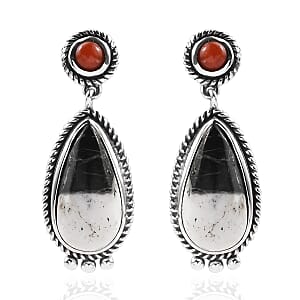 Artisan Crafted White Buffalo and Mediterranean Coral Earrings in Sterling Silver 10.50 ctw