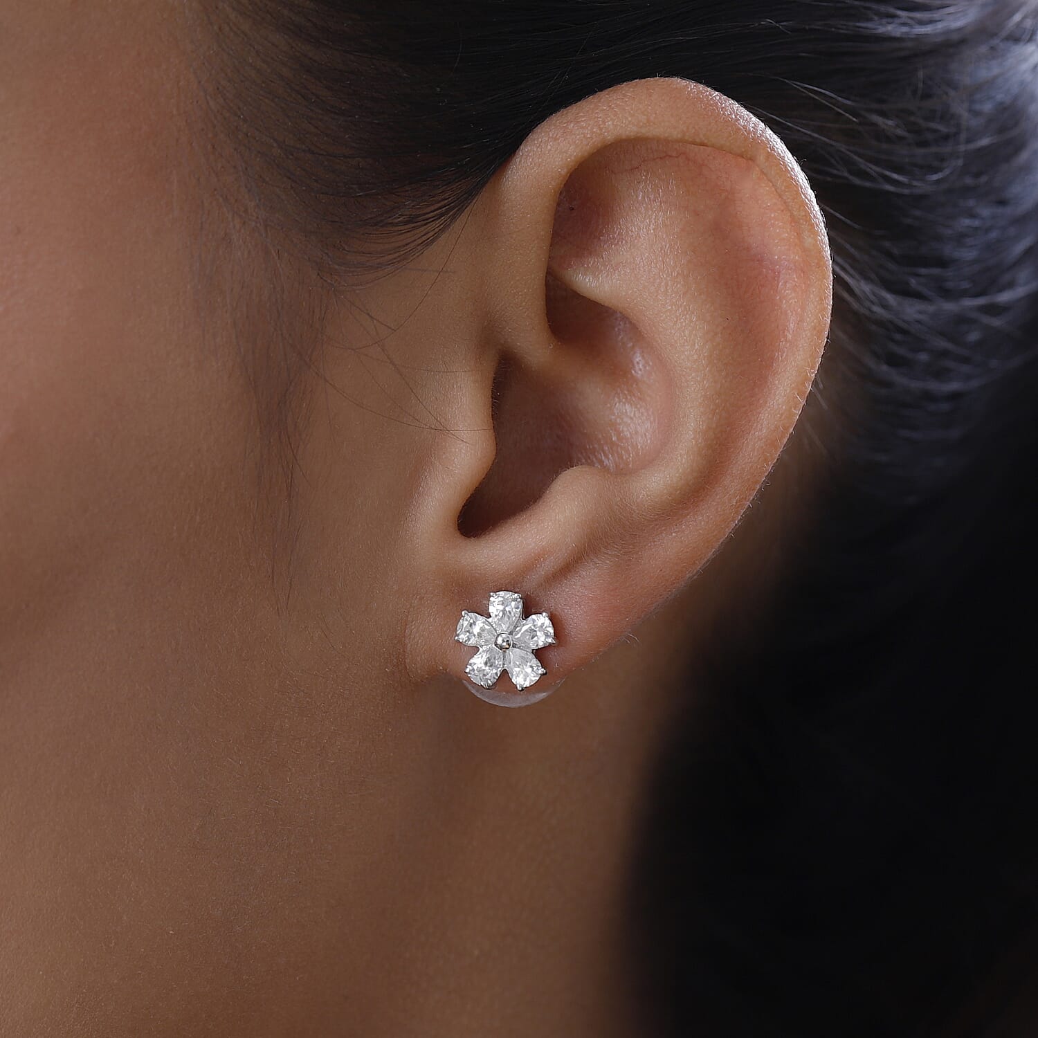 Moissanite Floral Stud Earrings in Platinum Over Sterling Silver 1.40 ctw
