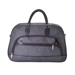 Gray Faux Leather Travel Bag with Handle Drop & Shoulder Strap