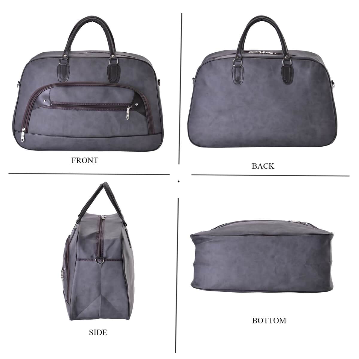 TLV Gray Color Faux Leather Travel Bag (21.26"x8.66"x13.39") with Handle Drop (5.5") & Shoulder Strap (40") image number 3