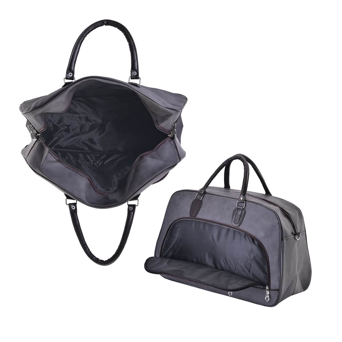 TLV Gray Color Faux Leather Travel Bag (21.26"x8.66"x13.39") with Handle Drop (5.5") & Shoulder Strap (40") image number 4