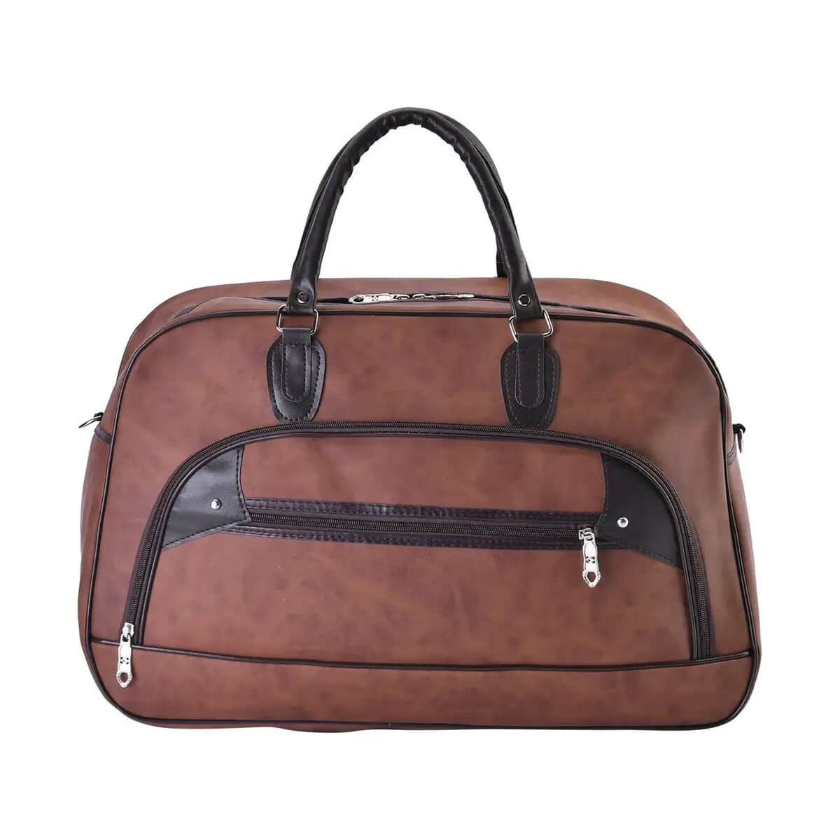 Tan Color Faux Leather Travel Bag with Handle Drop & Shoulder Strap image number 0