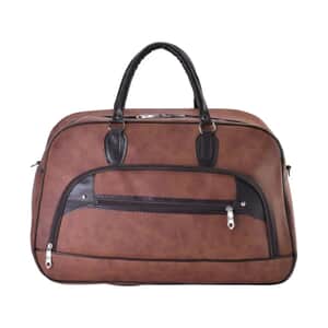 Tan Color Faux Leather Travel Bag with Handle Drop & Shoulder Strap