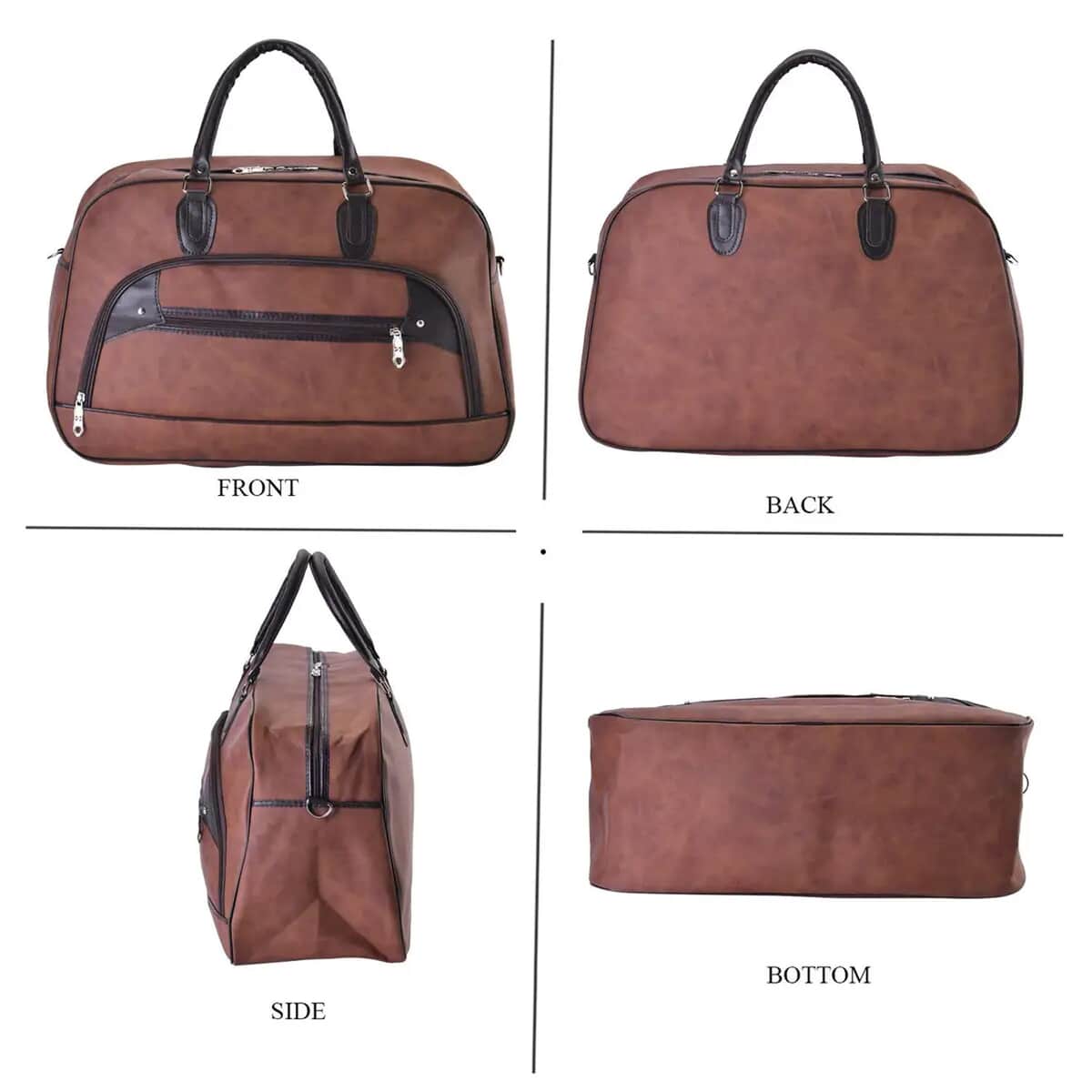 Tan Color Faux Leather Travel Bag with Handle Drop & Shoulder Strap image number 5