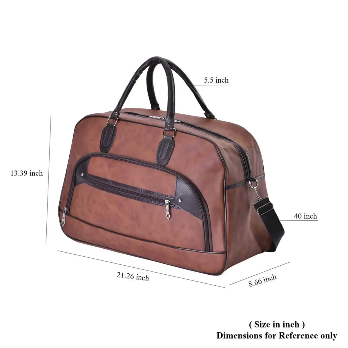 Tan Color Faux Leather Travel Bag with Handle Drop & Shoulder Strap image number 6